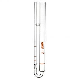 U-tube shaped glass tube with wider tube on right